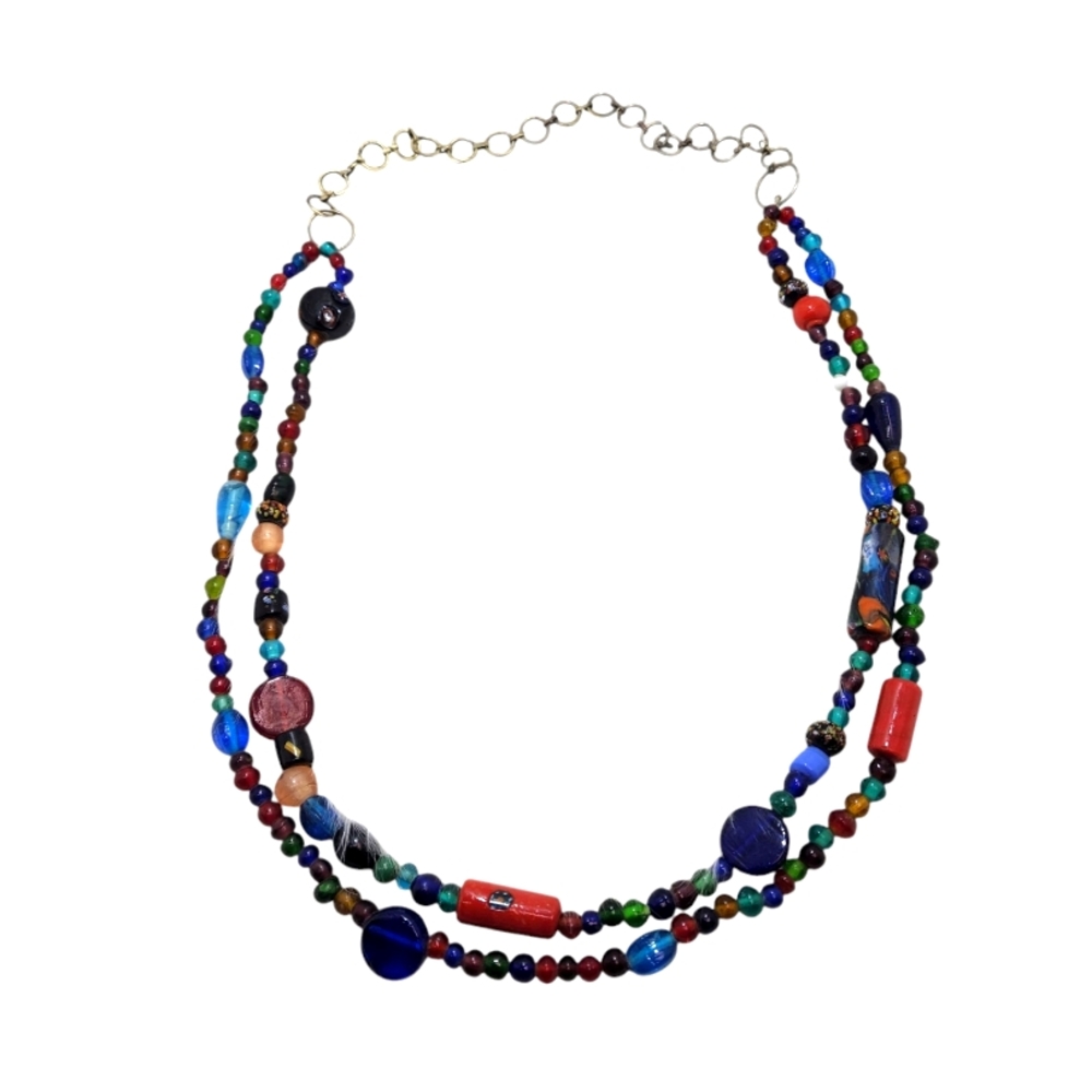 Colorful Glass Beaded Necklace Different Shapes Beads